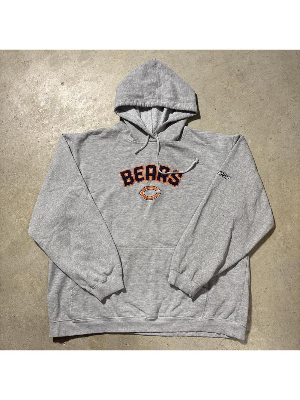 Vintage Y2K Reebok Chicago Bears NFL Hoodie Gray Embroidered Mens XL